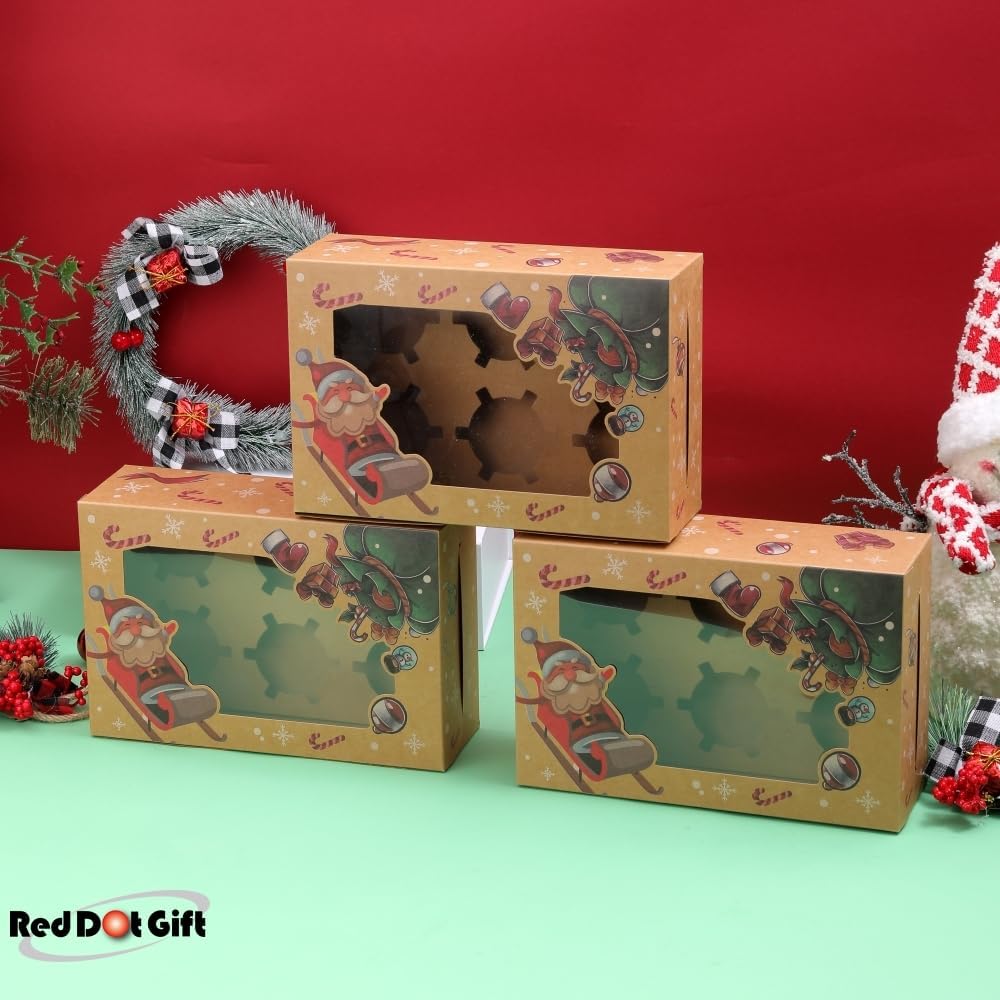 6 Cavities Christmas Paper Cupcake Box,Gift Box with Inserts Cupcake Containers Bakery Cake Carriers for Home Dessert Shop - Image 7