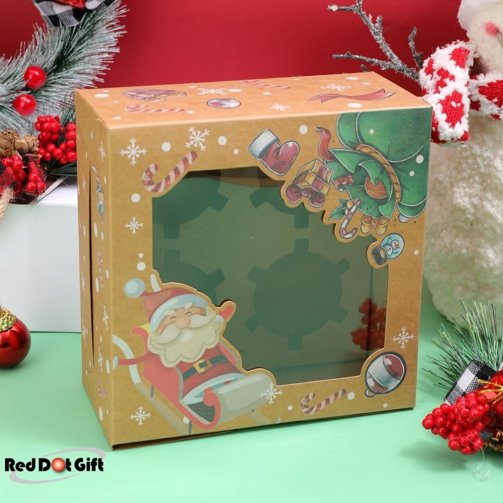4 Cavities Christmas Paper Cupcake Box,Gift Box with Inserts Cupcake Containers Bakery Cake Carriers for Home Dessert Shop - Image 8