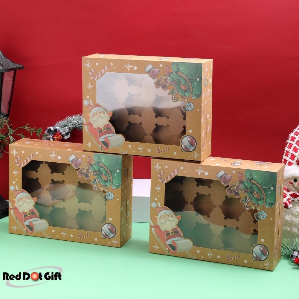 12 Cavities Christmas Paper Cupcake Box, Gift Box with Inserts Cupcake Containers, Bakery Cake Carriers for Home Dessert Shop - Image 2
