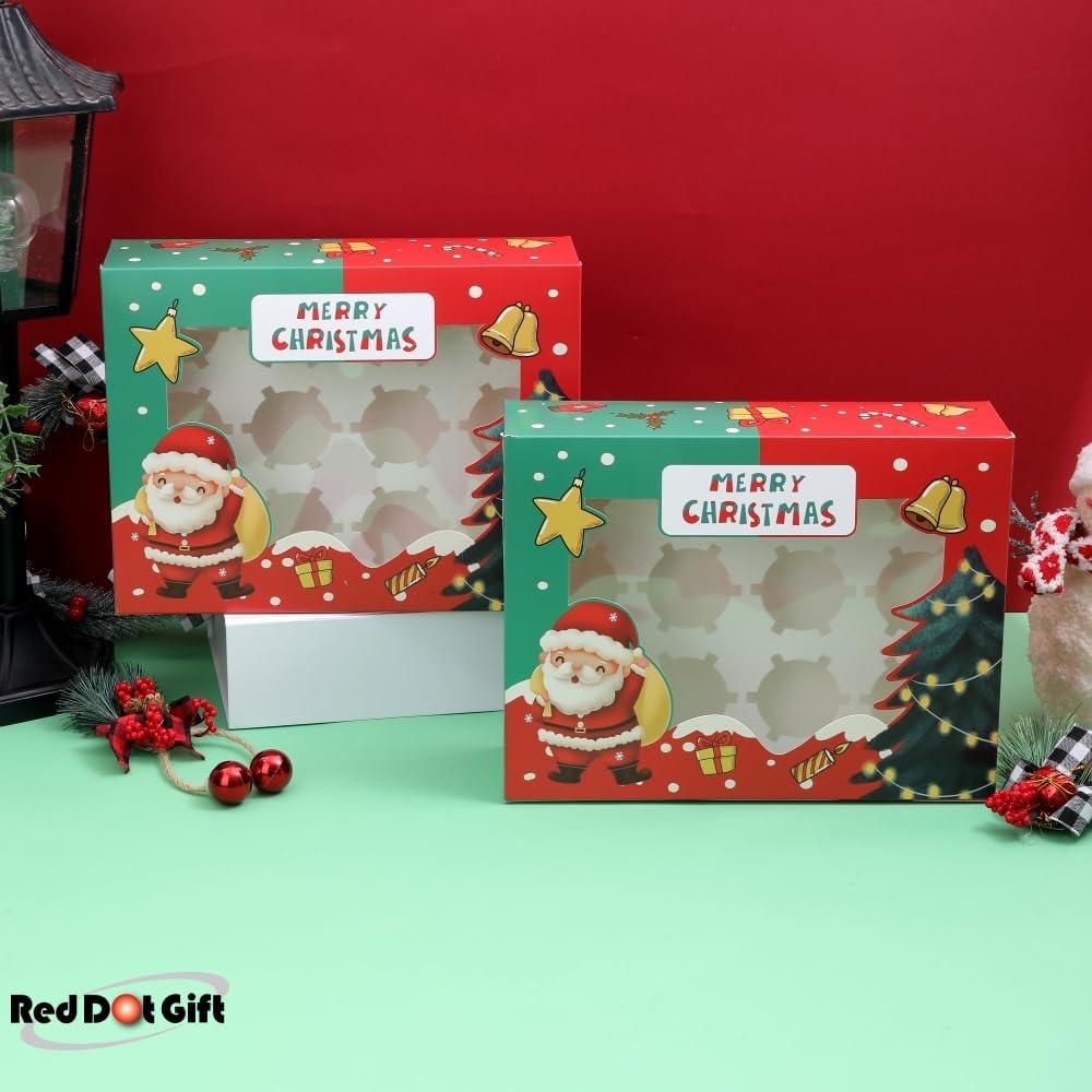 12 Cavities Christmas Paper Cupcake Box, Gift Box with Inserts Cupcake Containers, Bakery Cake Carriers for Home Dessert Shop - Image 9