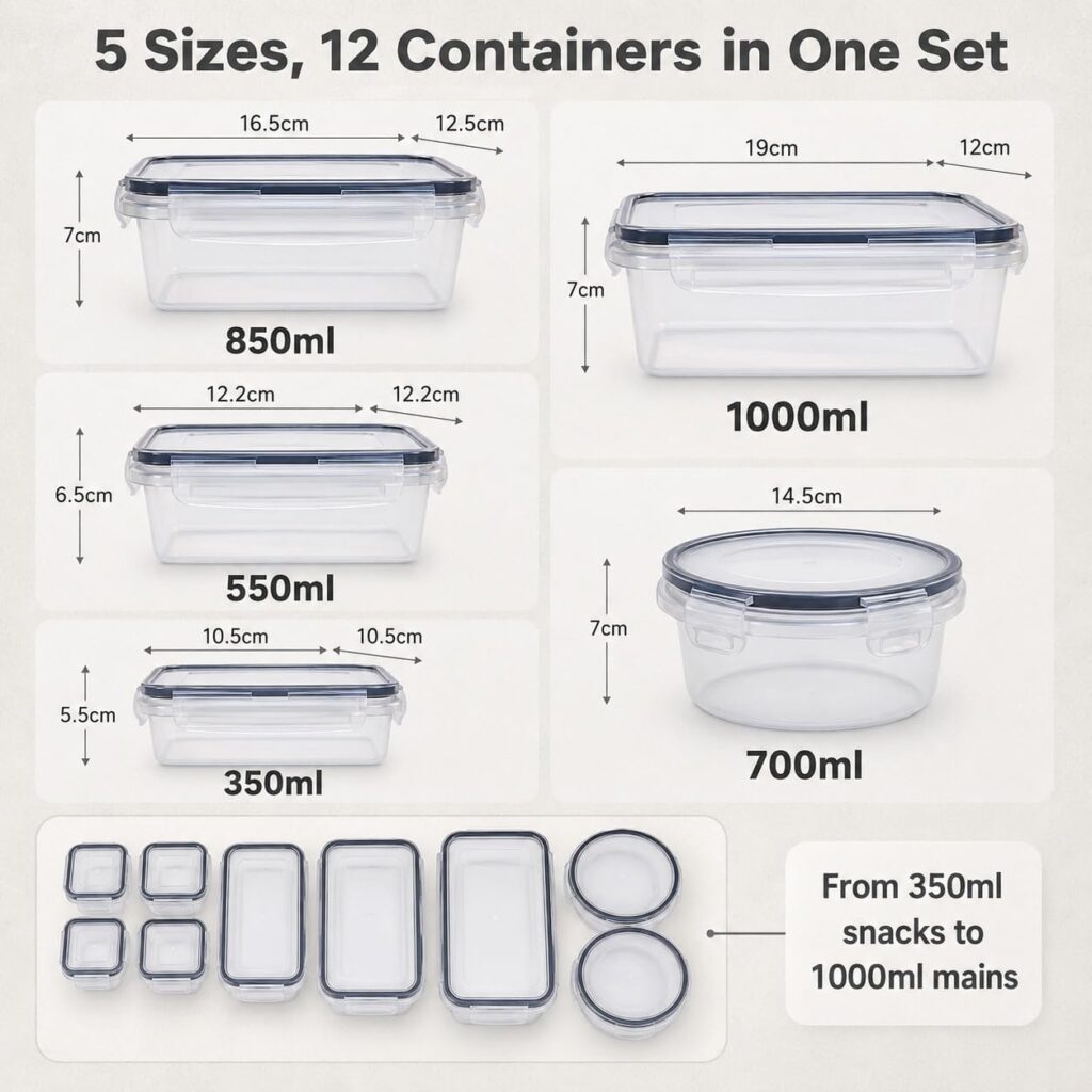 12-pack meal prep containers with airtight lids for food storage