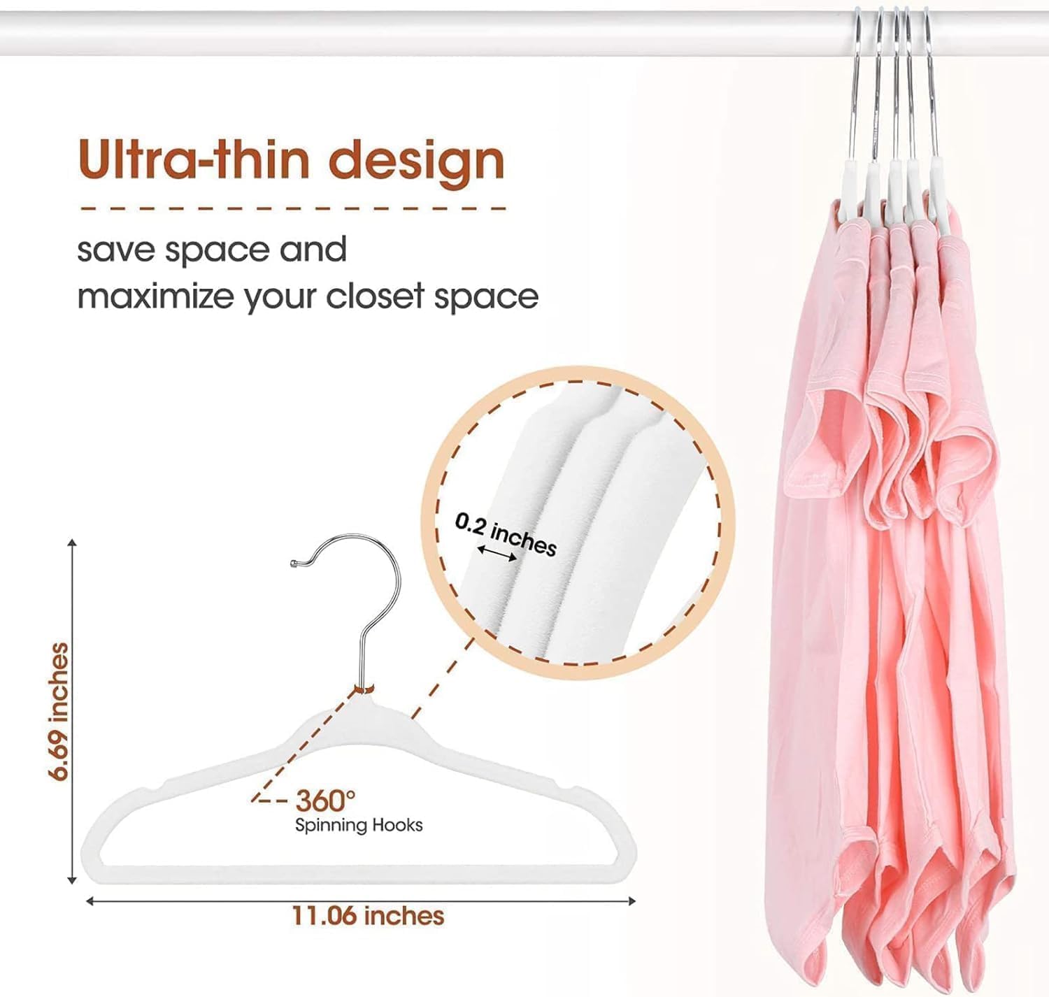 Baby Velvet Hangers 11Inch/28cm - Nursery Clothes Hangers Non Slip Toddler Hangers, 360 Chrome Swivel Hook - Image 9