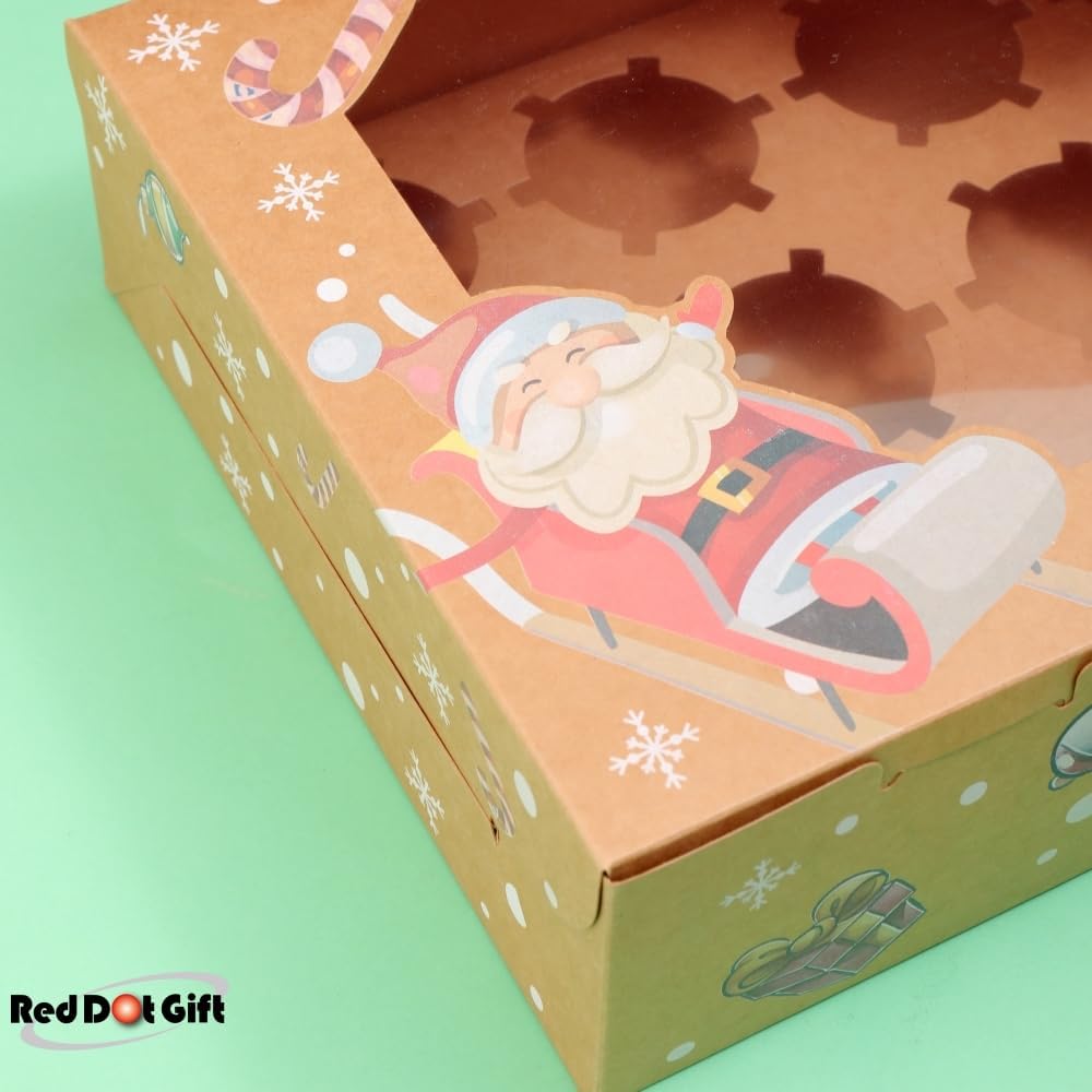 12 Cavities Christmas Paper Cupcake Box, Gift Box with Inserts Cupcake Containers, Bakery Cake Carriers for Home Dessert Shop - Image 6