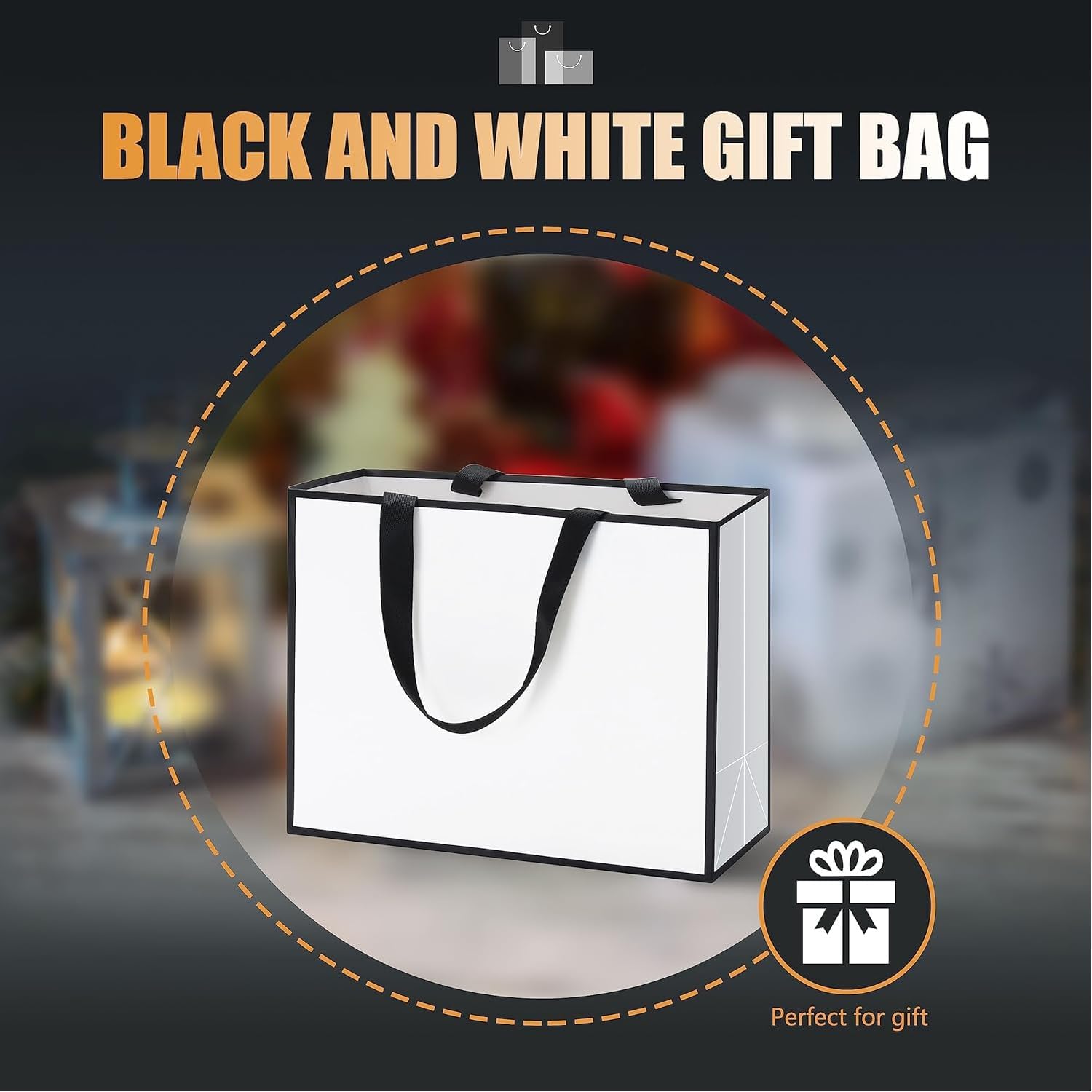 White Gift Bags with Black Border and Grosgrain Ribbon Handles—Premium Paper Shopping Bags for Party Favors, Wedding Favors, Bridal Showers, Baby Showers, Birthday Celebrations, Mother’s Day, Retail Packaging & Presents - Image 2