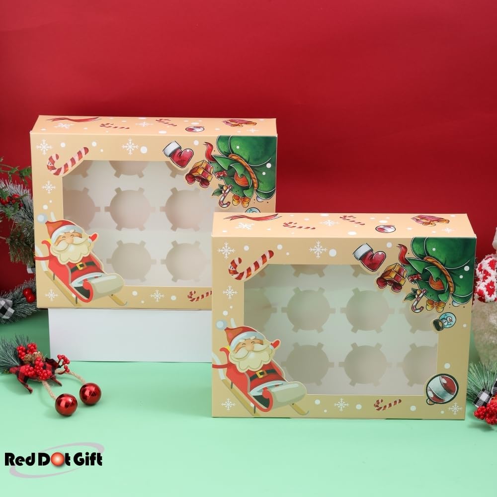 12 Cavities Christmas Paper Cupcake Box, Gift Box with Inserts Cupcake Containers, Bakery Cake Carriers for Home Dessert Shop - Image 8