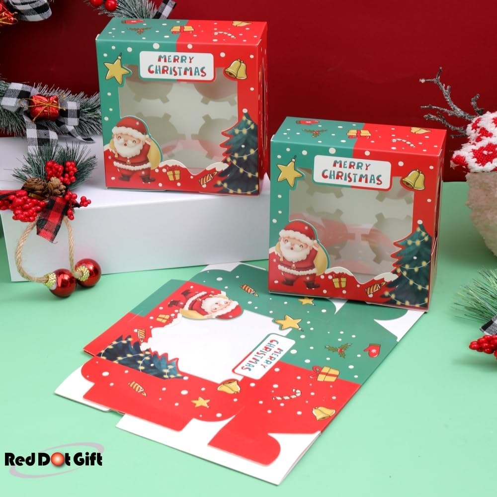 4 Cavities Christmas Paper Cupcake Box,Gift Box with Inserts Cupcake Containers Bakery Cake Carriers for Home Dessert Shop - Image 6
