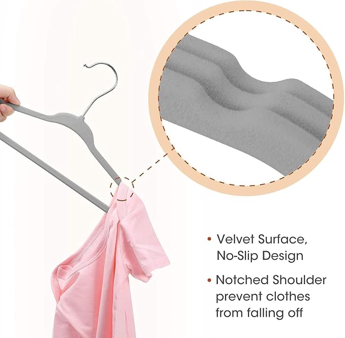 Baby Velvet Hangers 11Inch/28cm - Nursery Clothes Hangers Non Slip Toddler Hangers, 360 Chrome Swivel Hook - Image 8