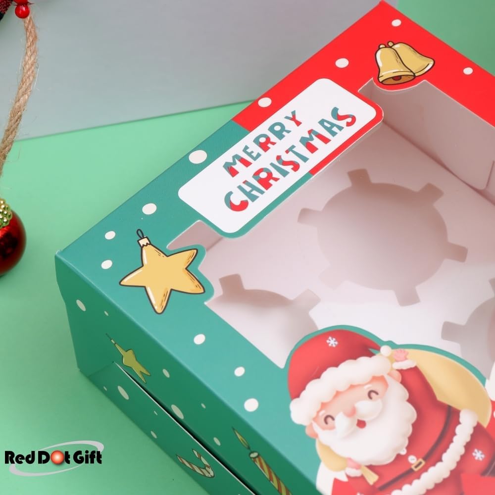 4 Cavities Christmas Paper Cupcake Box,Gift Box with Inserts Cupcake Containers Bakery Cake Carriers for Home Dessert Shop - Image 7