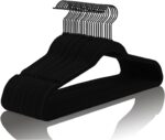 MIZGI Black Velvet Hangers with black swivel hooks