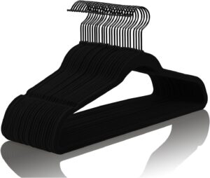 MIZGI Black Velvet Hangers with black swivel hooks