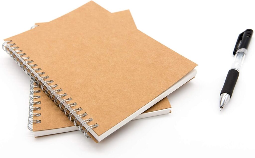 A5 brown notebook with soft cover and spiral binding