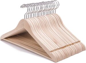 Adult Unfinished/Natural Wood Solid Eco Clothes Hangers, Wooden Hanger, Wood Suit Coat Jacket Hanger with Extra Smoothly Cut Notches and Bar -360° Stronger Rotatable Hook
