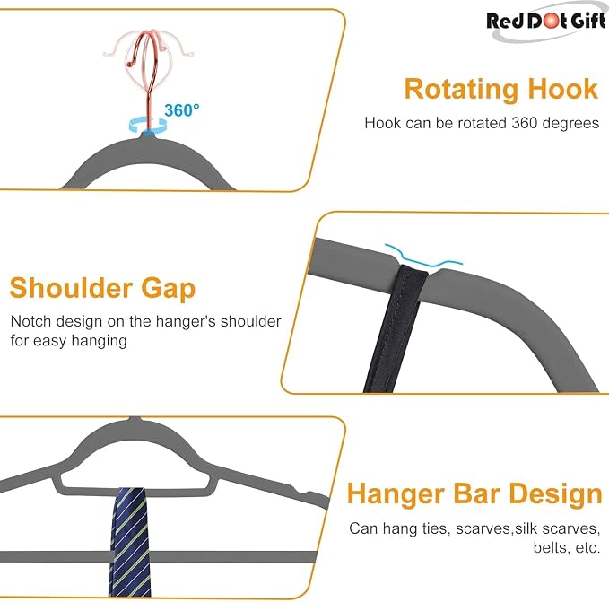 Premium Velvet Hangers with 360-Degree Swivel Rose Gold Hooks (42cm) – Ultra-Slim Space-Saving Non-Slip Heavy-Duty Clothes Hangers for Suits, Shirts, Coat & Dresses - Image 5