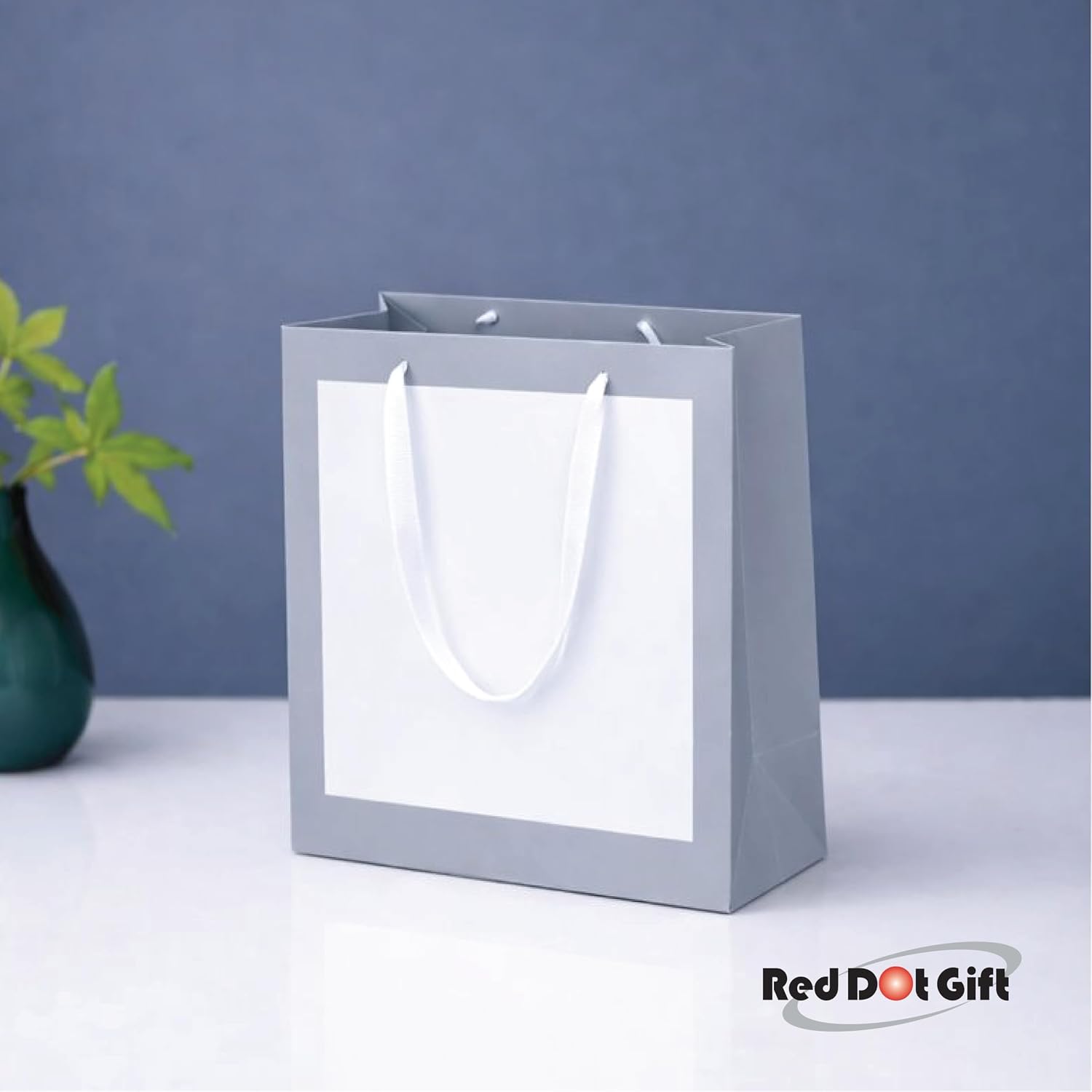 Red Dot Gift® White with Green\grey (3 Sizes Available): Border Gift Bags, Shopping Bag Party Favor Bags with Grosgrain Ribbon Handle for Birthday. - Image 9