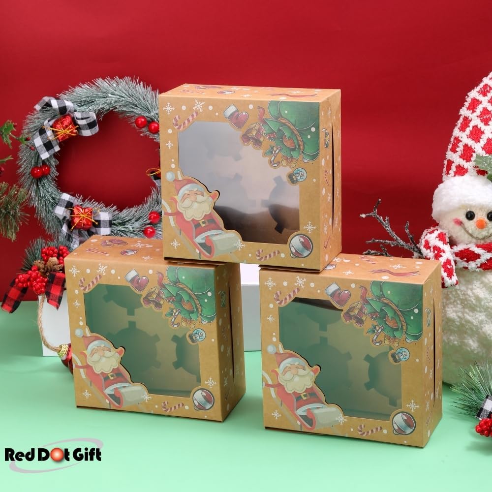 4 Cavities Christmas Paper Cupcake Box,Gift Box with Inserts Cupcake Containers Bakery Cake Carriers for Home Dessert Shop - Image 4
