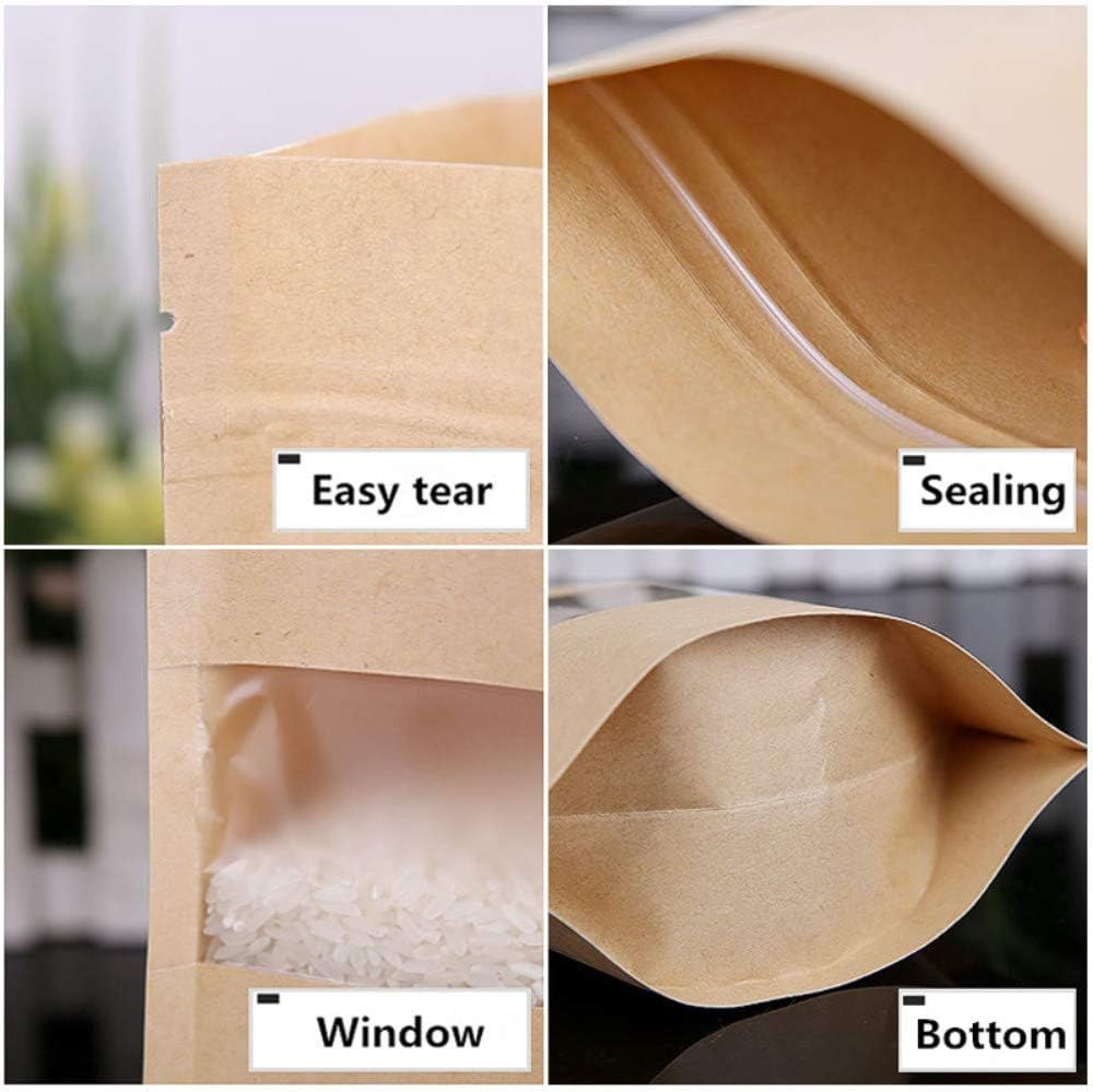 50 Pieces (6 Sizes Available) Kraft Ziplock Bags with Window Stand-Up Bag Seal Paper Bag Resealable Large Food, Hurd Storage Pouch - Image 5