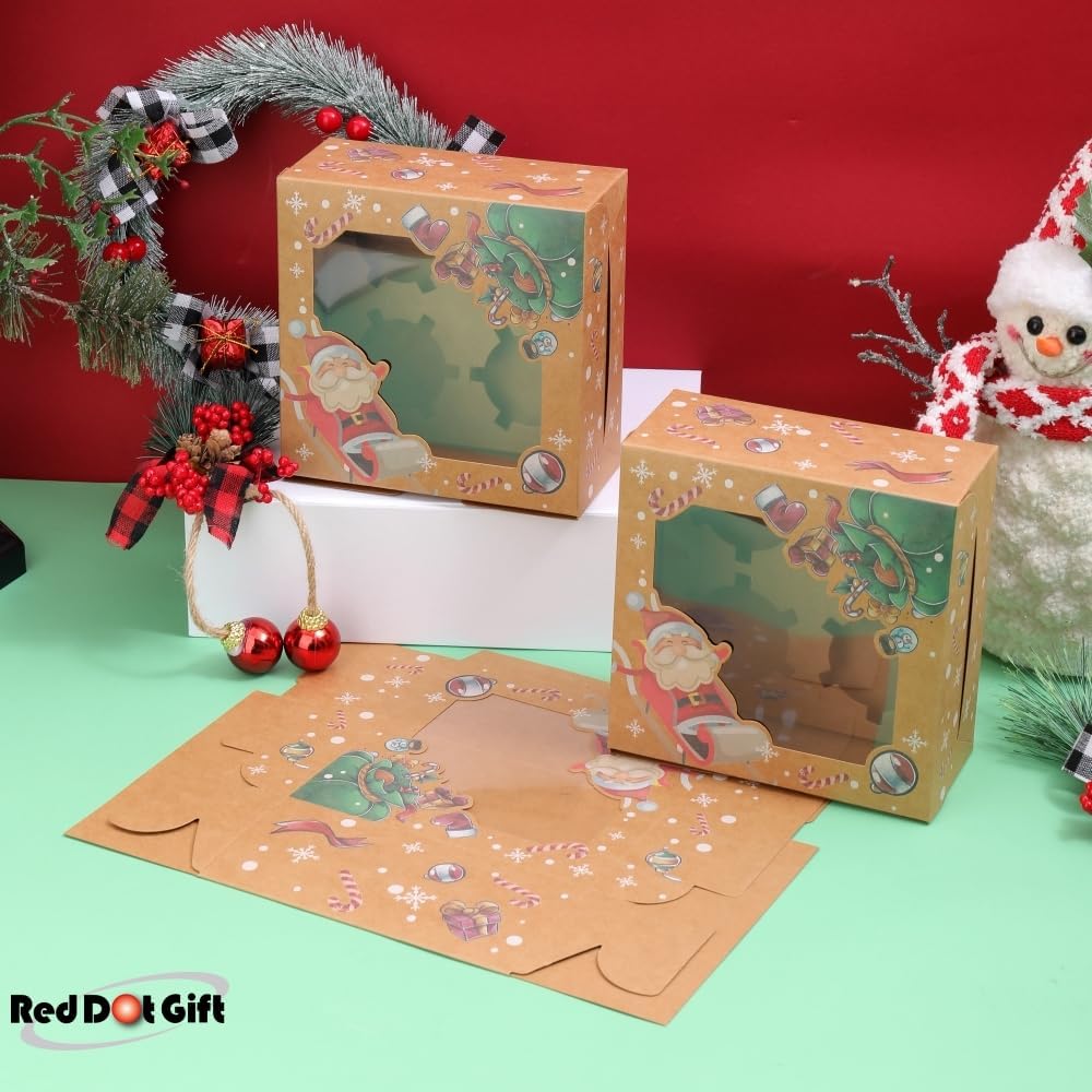 4 Cavities Christmas Paper Cupcake Box,Gift Box with Inserts Cupcake Containers Bakery Cake Carriers for Home Dessert Shop - Image 5