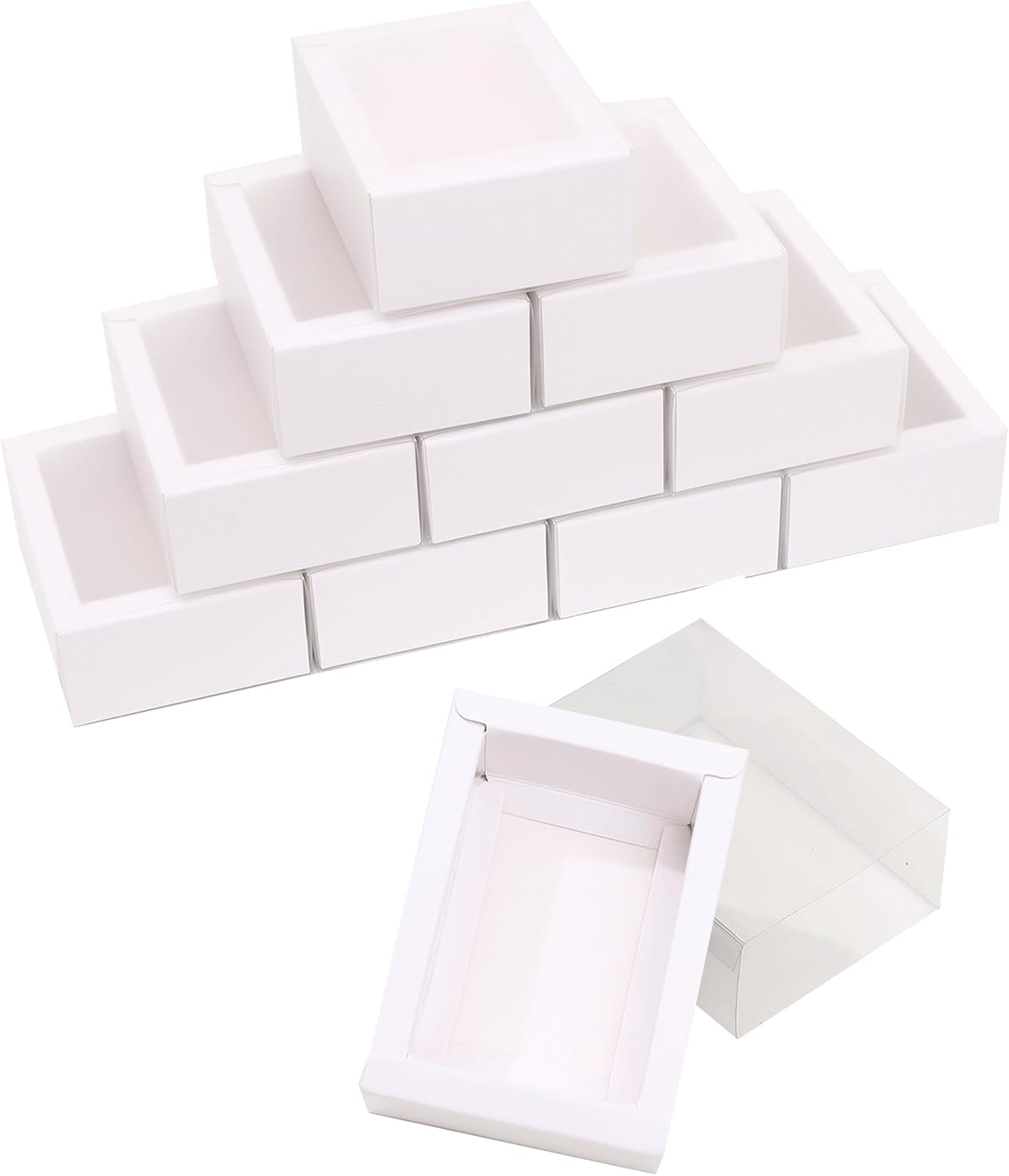 Premium White Color DIY Cardboard Rectangle Drawer Kraft Packaging Boxes with Clear Transparent Sleeve Lid for Small Gifts Jewelry Treats Candy & Event Favors - Image 7