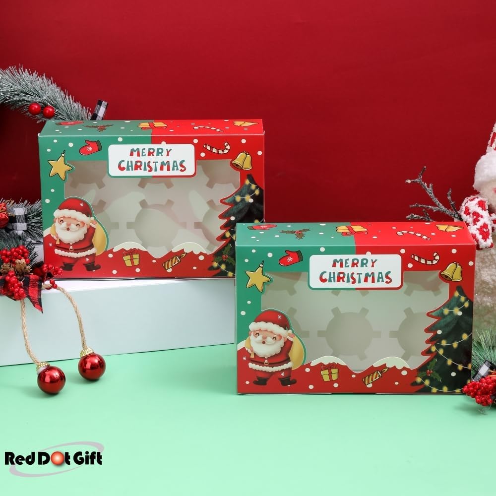 6 Cavities Christmas Paper Cupcake Box,Gift Box with Inserts Cupcake Containers Bakery Cake Carriers for Home Dessert Shop - Image 2