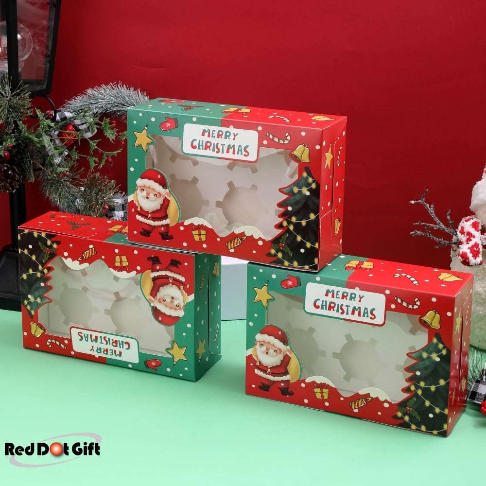 6 Cavities Christmas Paper Cupcake Box,Gift Box with Inserts Cupcake Containers Bakery Cake Carriers for Home Dessert Shop - Image 5