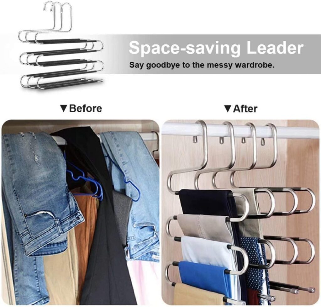 S Shape Pants Hangers stainless steel non slip clothes hangers