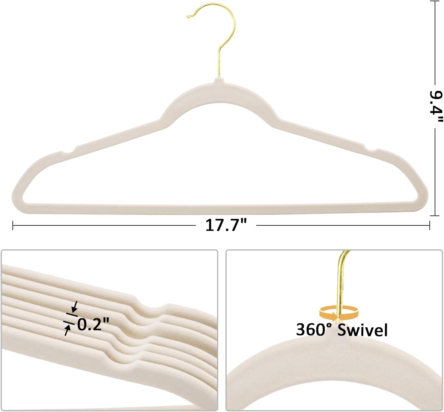 Premium Velvet Clothes Hangers with Shiny Gold Swivel Hooks – Ultra-Thin Non-Slip Heavy-Duty Suit Hangers, Space-Saving Felt Hangers for Closet Organization - Image 2