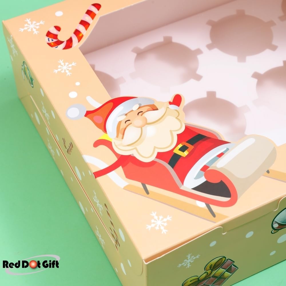 12 Cavities Christmas Paper Cupcake Box, Gift Box with Inserts Cupcake Containers, Bakery Cake Carriers for Home Dessert Shop - Image 7