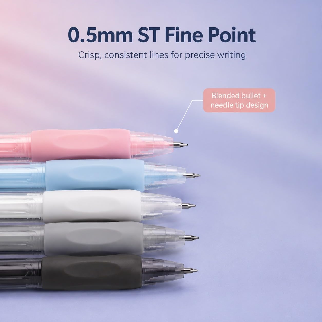 Red Dot Gift 5-Pack Morandi Retractable Gel Pens, 0.5mm ST Fine Point Quick-Drying Black Ink Pens, Aesthetic Pastel Aesthetic Pens with Clear Clip for School, Note-Taking, and Journaling - Image 6
