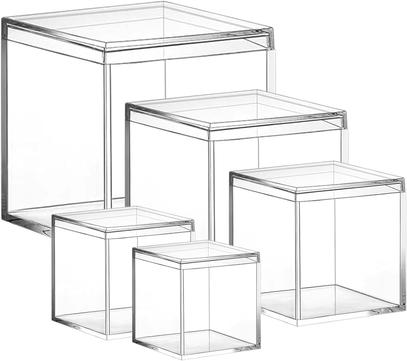 Acrylic Box, Transparent Plastic Box, Lid, and Base Box: Clear acrylic gift boxes with lid and base in seven square sizes, from 4.5 cm to 15 cm, for gifts, displays, crafts, and small product packaging. - Image 4