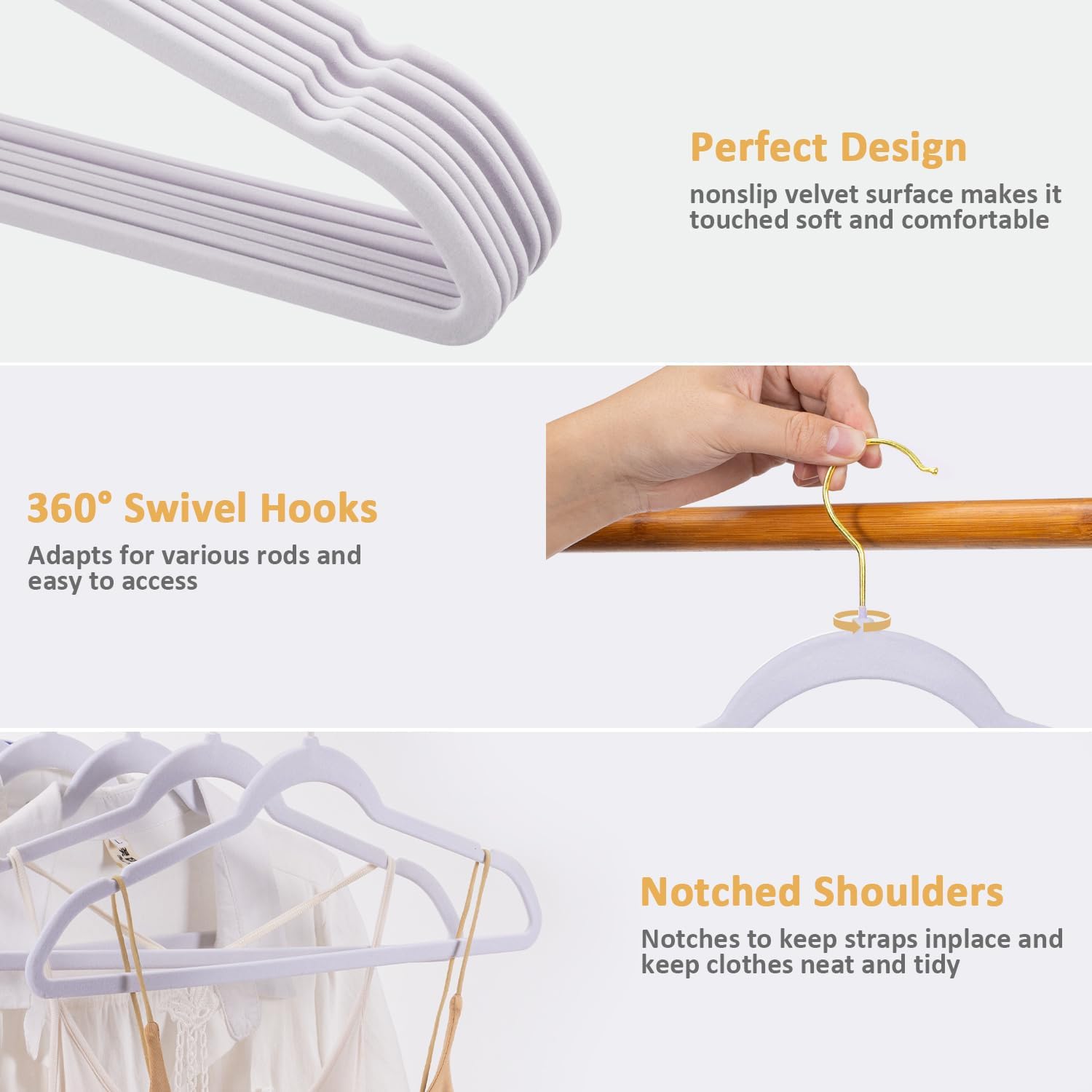 Premium Velvet Clothes Hangers with Shiny Gold Swivel Hooks – Ultra-Thin Non-Slip Heavy-Duty Suit Hangers, Space-Saving Felt Hangers for Closet Organization - Image 3