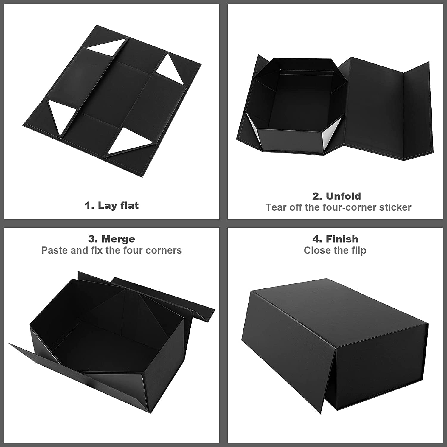 Black Color Flat Cardboard Boxes, Magnet Boxes, for Gifts, Packing, Easy-to-Fold Style - Image 8
