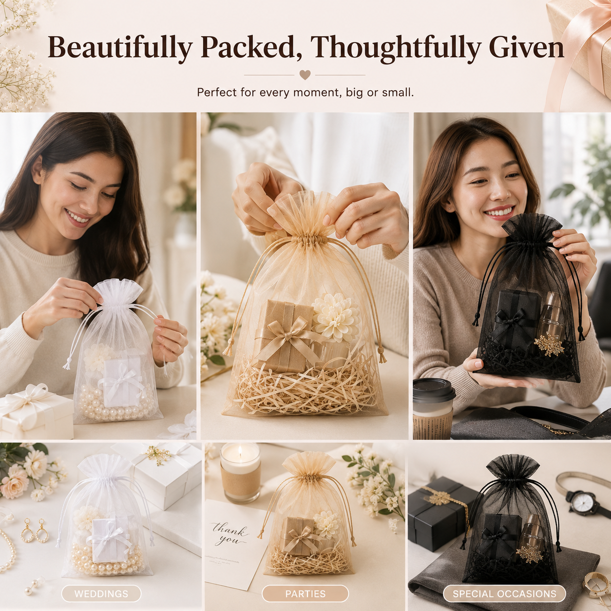 Pack Of 50 Pcs 17×24cm (6 Colors Available) Drawstring Organza Pouches, Premium Jewelry Pouches, Party Festival Gift Pouches. - Image 4