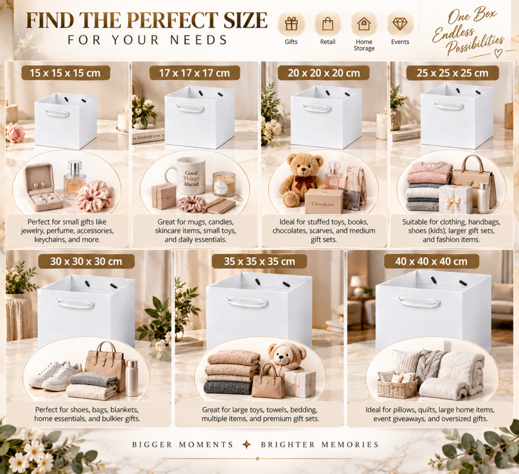 250 GSM white paper gift bags with ribbon handles
