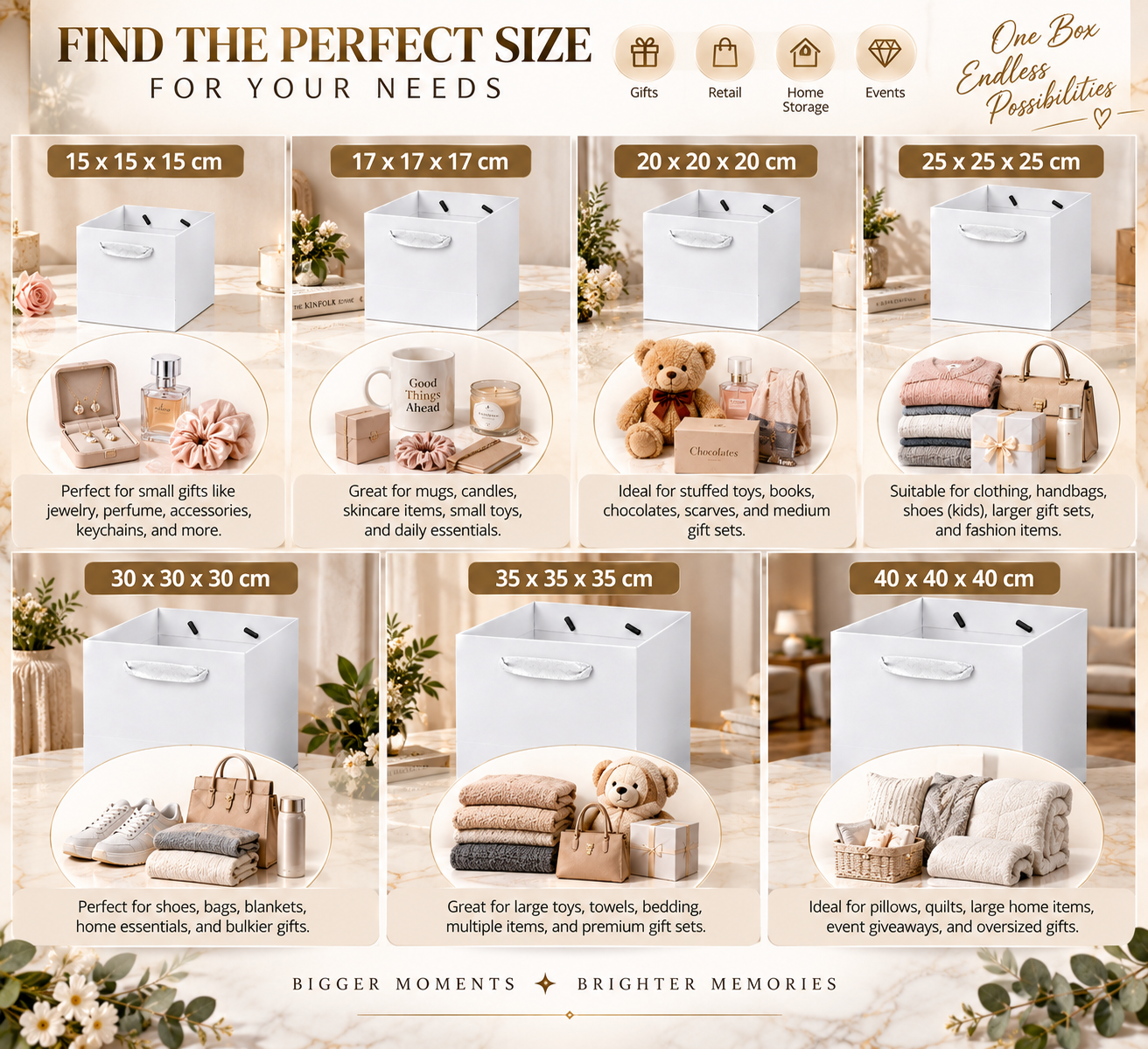250 GSM white paper gift bags with ribbon handles