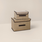 Large foldable cotton linen storage box with lid and handle