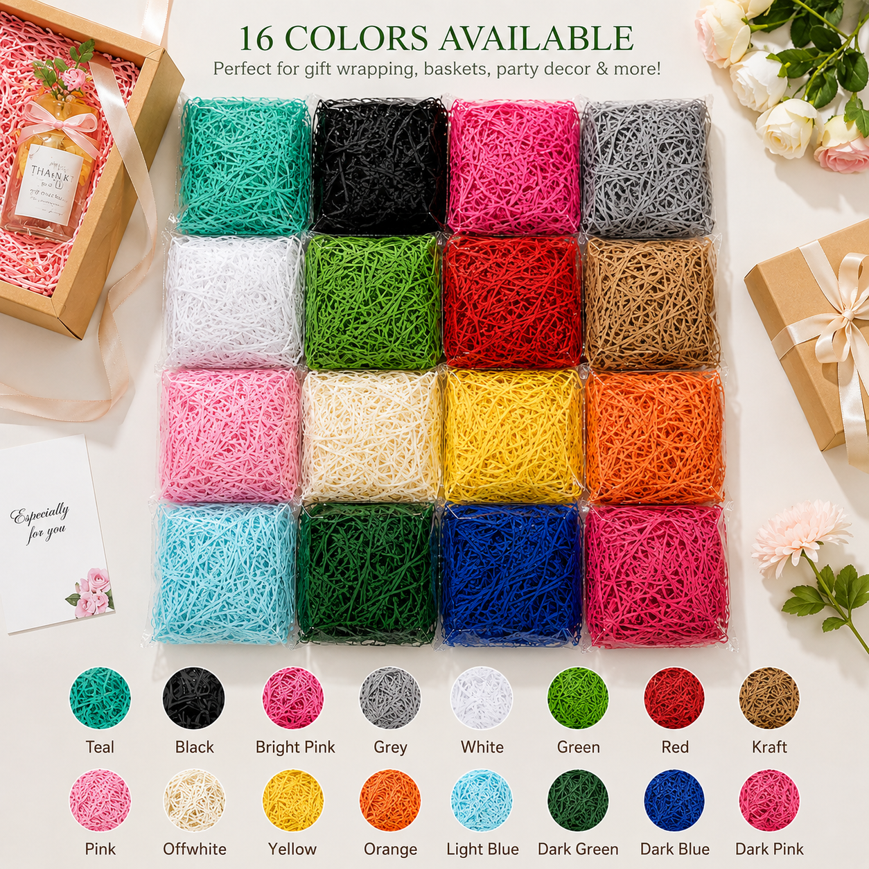 50 Gram Crinkle Cut Paper (16 colors Options )Shred Filler Eco-friendly Confetti Crinkle Cut Filling Shredded Paper for Gift Wrapping & Basket Filling