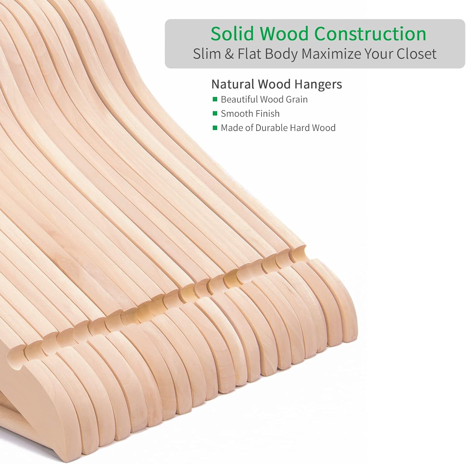 Adult Unfinished/Natural Wood Solid Eco Clothes Hangers, Wooden Hanger, Wood Suit Coat Jacket Hanger with Extra Smoothly Cut Notches and Bar -360° Stronger Rotatable Hook - Image 3