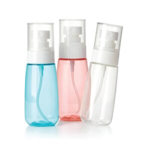 Red Dot Gift 3-Piece Travel Spray Bottle Set - 100ml Leak-Proof Fine Mist Atomizer, Refillable Portable Containers for Skincare, Perfume, Alcohol & Cleaning - PET Material (3 Color Mixed).