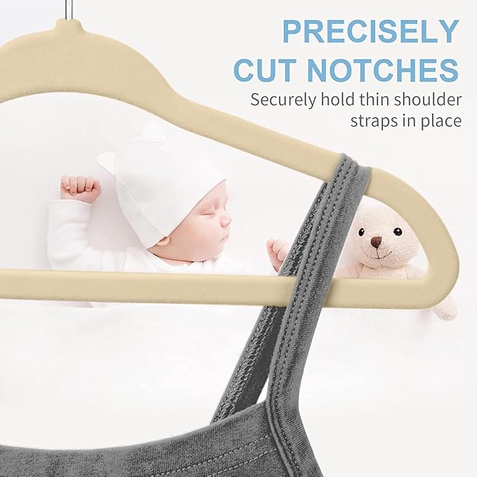 Baby Velvet Hangers 11Inch/28cm - Nursery Clothes Hangers Non Slip Toddler Hangers, 360 Chrome Swivel Hook - Image 6