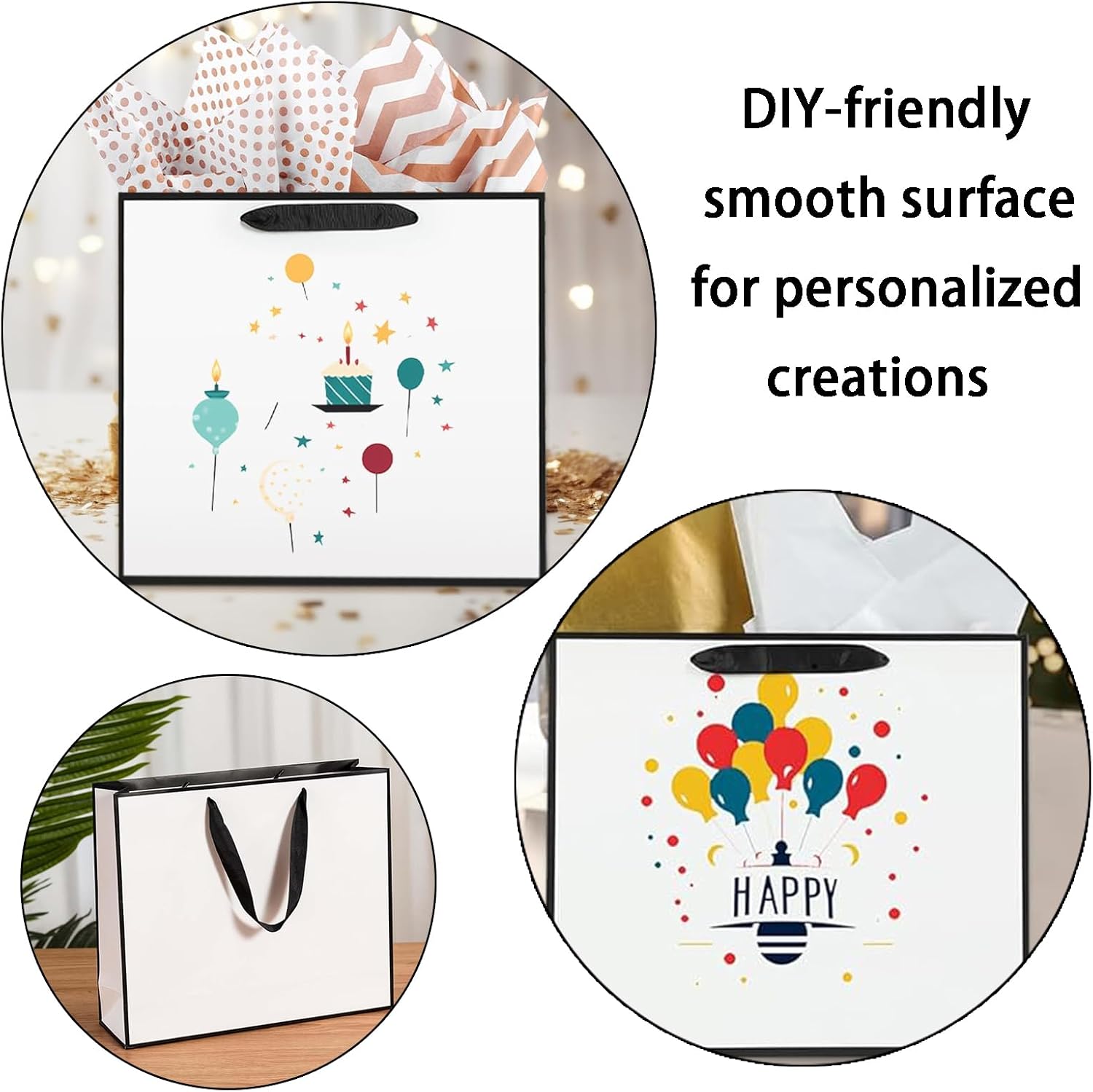White Gift Bags with Black Border and Grosgrain Ribbon Handles—Premium Paper Shopping Bags for Party Favors, Wedding Favors, Bridal Showers, Baby Showers, Birthday Celebrations, Mother’s Day, Retail Packaging & Presents - Image 3