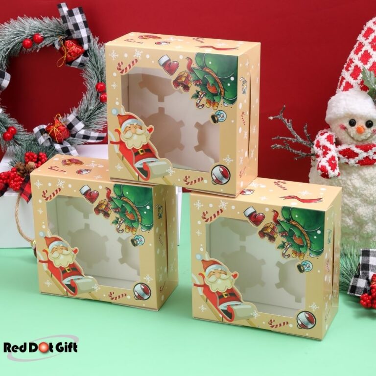 4 Cavities Christmas Paper Cupcake Box,Gift Box with Inserts Cupcake ...