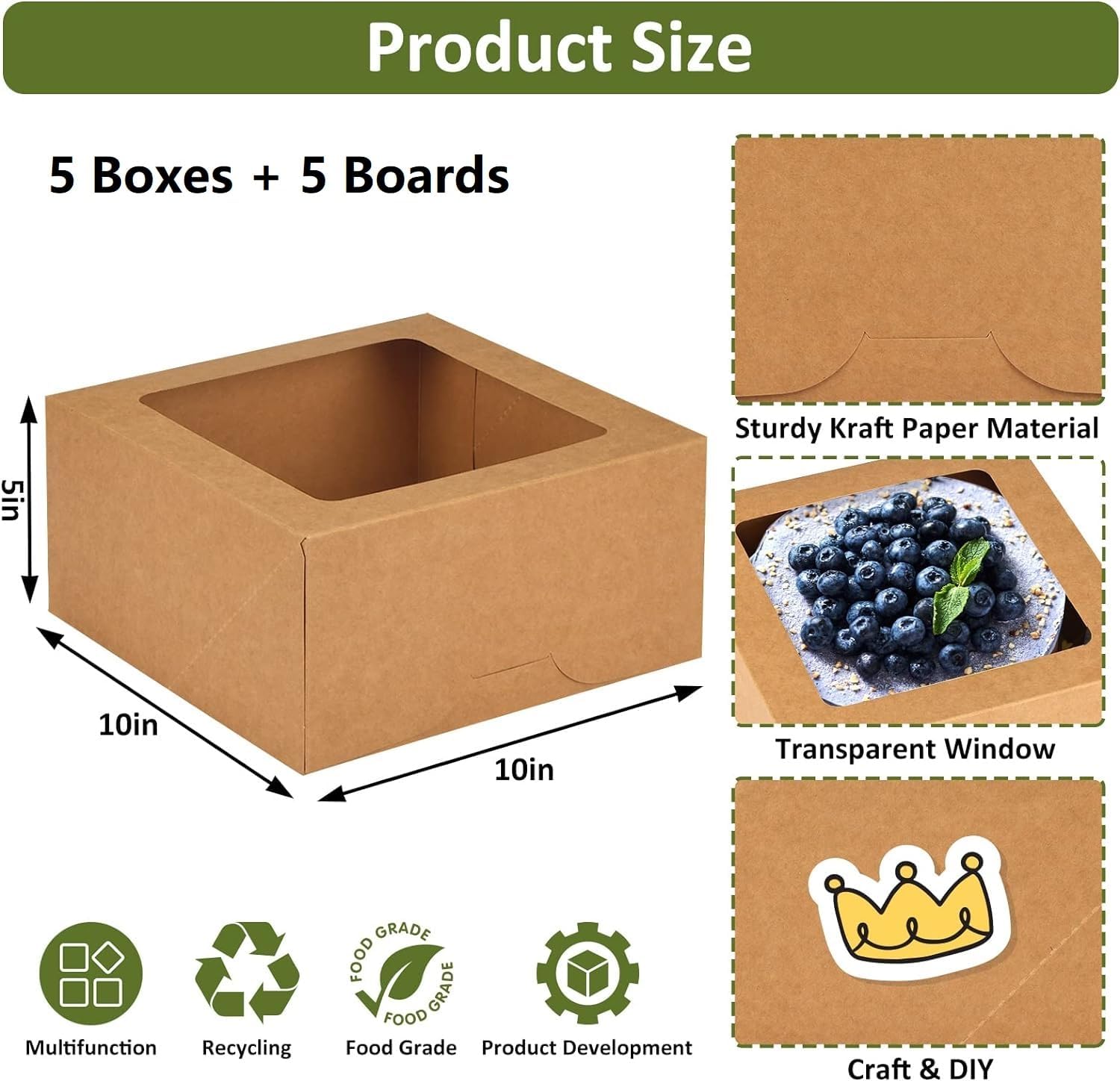 Bakery Boxes( Kraft & White) with Window - 25x25x12.5cm Flat DIY Pastry Boxes for Cakes, Pies, Cookies, and Cupcakes - Image 5