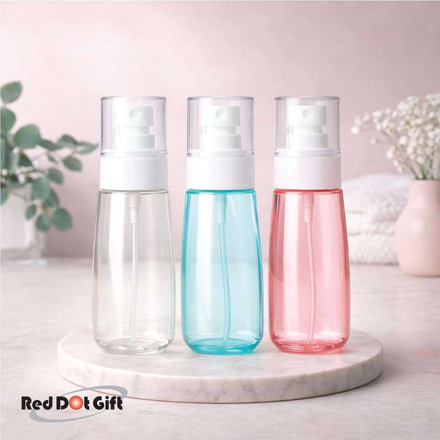 Red Dot Gift 3-Piece Travel Spray Bottle Set - 100ml Leak-Proof Fine Mist Atomizer, Refillable Portable Containers for Skincare, Perfume, Alcohol & Cleaning - PET Material (3 Color Mixed). - Image 6