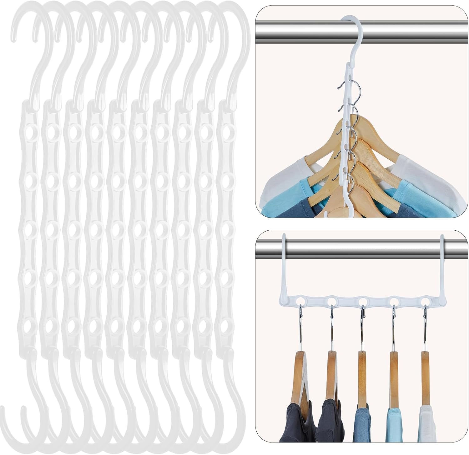 HOUSE DAY Closet Organizers and Storage,Magic Hangers Space Saving Clothes Hangers,Sturdy Plastic Hangers with 5 Holes for Wardrobe Closet Organization.. - Image 3
