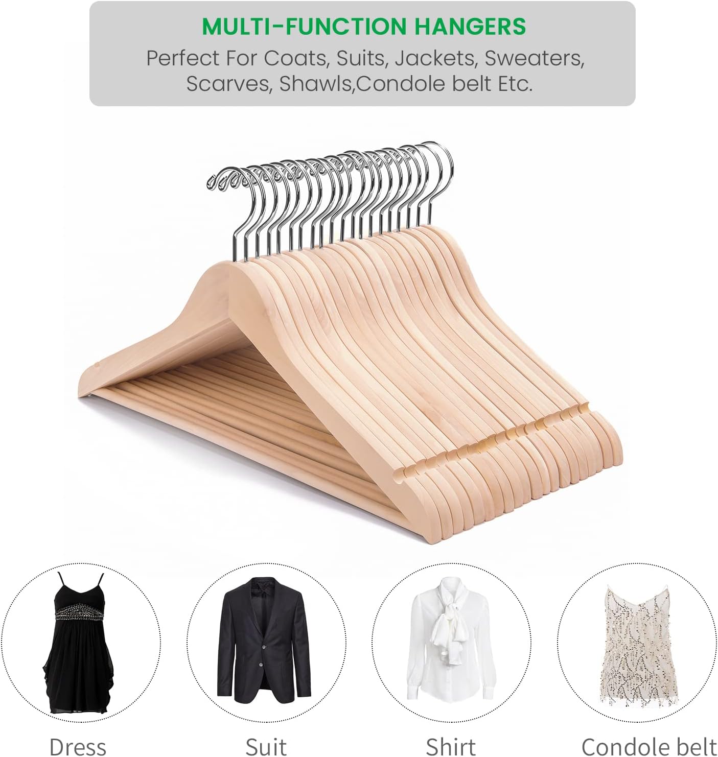 Adult Unfinished/Natural Wood Solid Eco Clothes Hangers, Wooden Hanger, Wood Suit Coat Jacket Hanger with Extra Smoothly Cut Notches and Bar -360° Stronger Rotatable Hook - Image 7