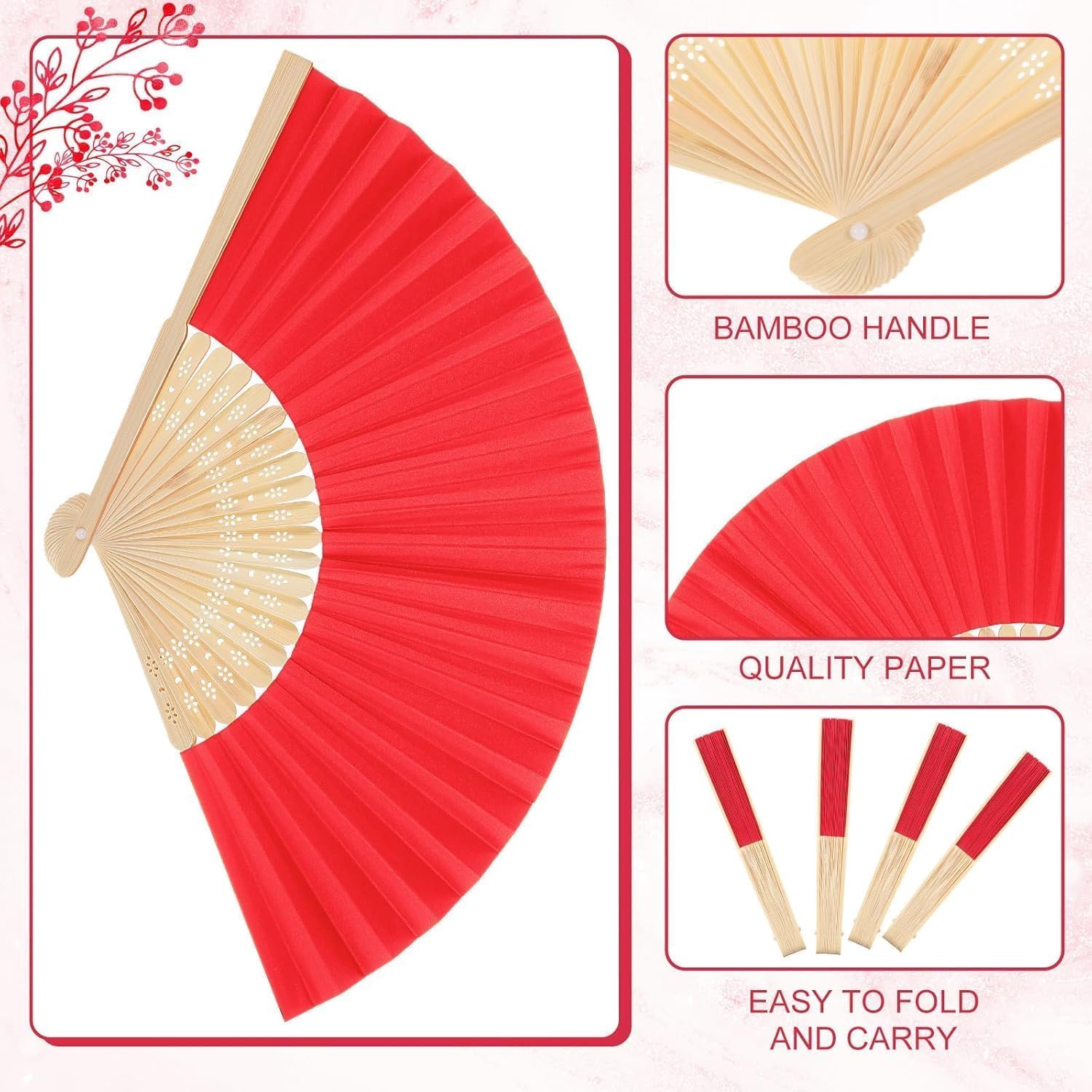 Red Dot Gift®Folding Fans Bamboo Handheld Fans Paper Folded Fans for Wedding Gift, Party Favors, DIY, Home Decoration - Image 10