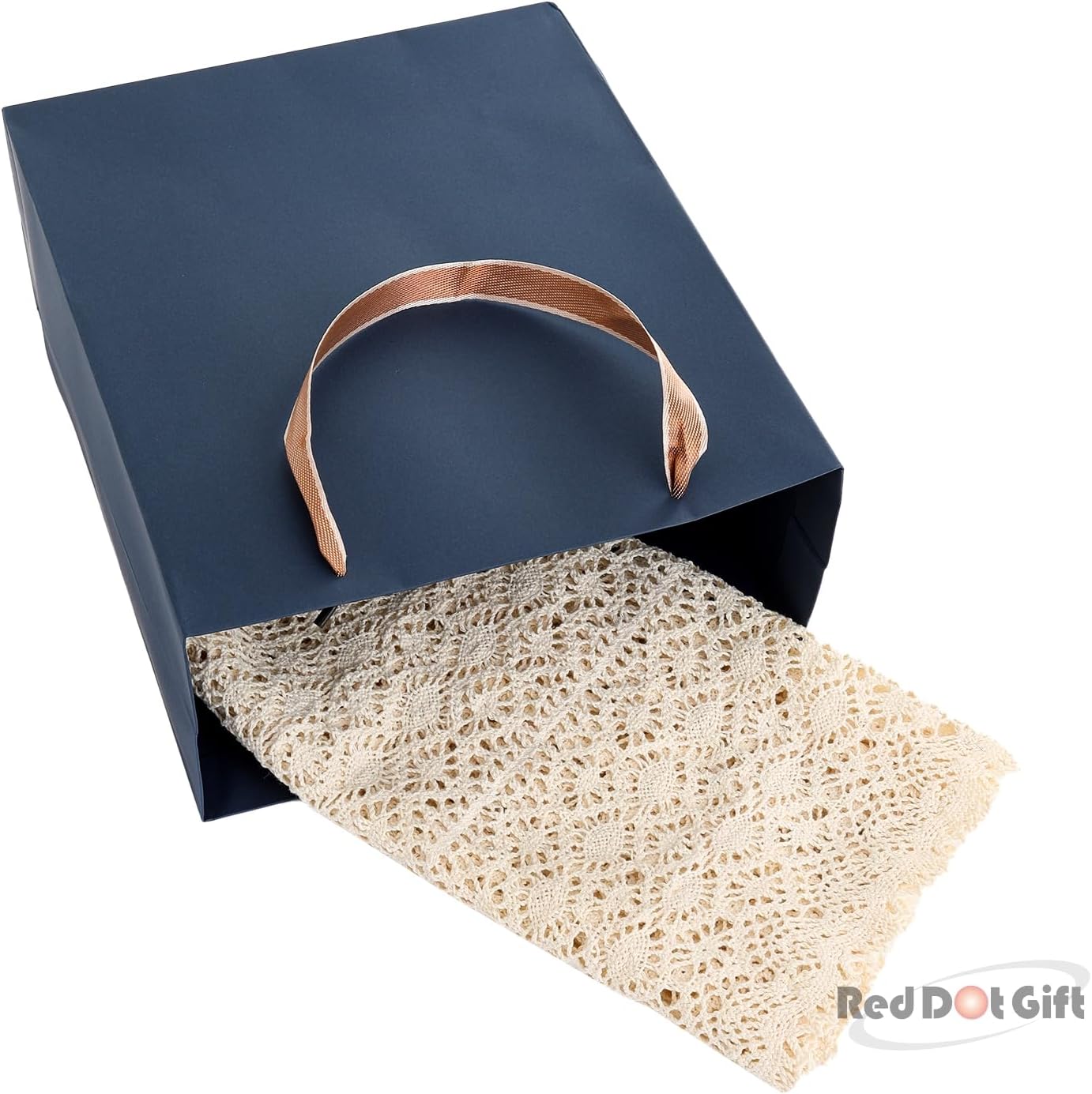 Red Dot Gift®Blue Color Plain Specialty Paper Bags, Shopping Paper Bags 230gsm Thickness Paper Bags with Gold Ribbon Handle. - Image 3
