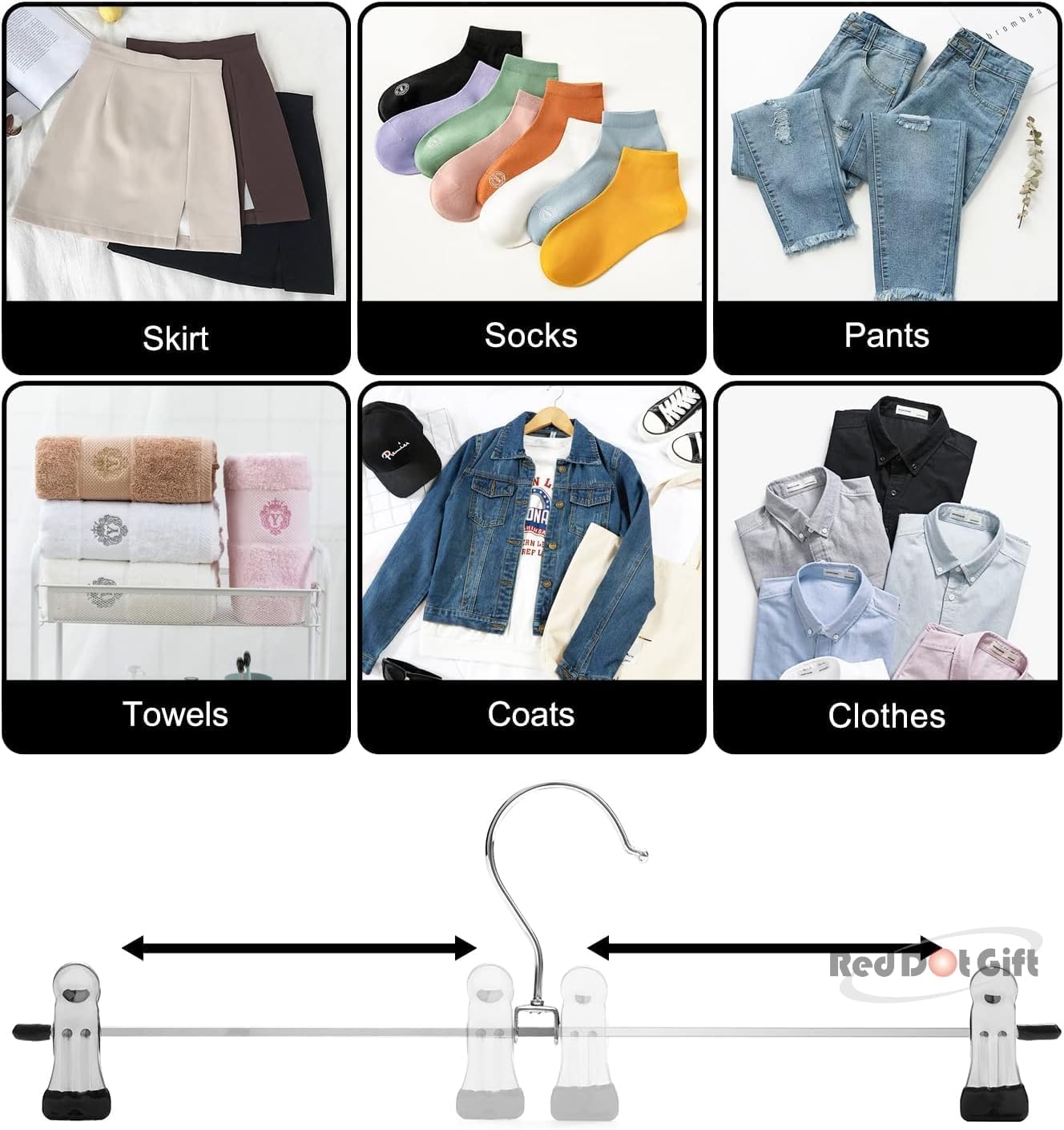 28.5cm Skirt with Adjustable Non-Slip Clips Pants, Space Saving Metal Hangers for Coat Garment Jeans, Hangers for Kids Adults, Pants Hangers. - Image 4