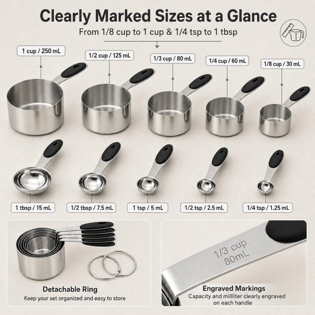 Stainless Steel Measuring Cups and Spoons 10-piece set