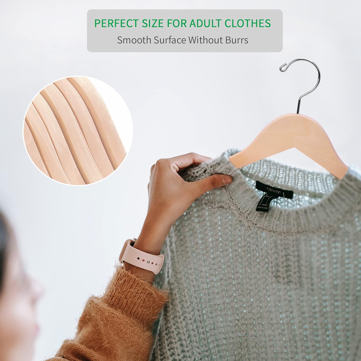 Adult Unfinished/Natural Wood Solid Eco Clothes Hangers, Wooden Hanger, Wood Suit Coat Jacket Hanger with Extra Smoothly Cut Notches and Bar -360° Stronger Rotatable Hook - Image 6